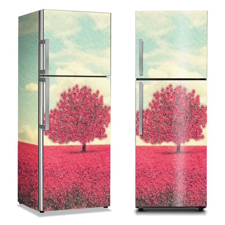 Αυτοκόλλητο Ψυγείου Δέντρο σε ροζ χωράφι