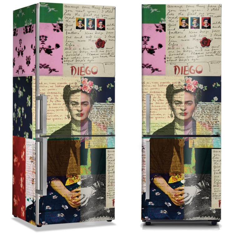 Αυτοκόλλητο Ψυγείου Frida Kahlo και παλιά γράμματα