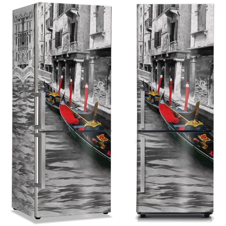 Αυτοκόλλητο Ψυγείου Γόνδολες στο γκρίζο κανάλι της Βενετίας