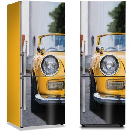 Κίτρινο ρετρό αμάξι Αυτοκόλλητο Ψυγείου