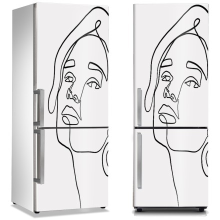 Μοιραίο γραμμικό πρόσωπο κοπέλας Αυτοκόλλητο Ψυγείου