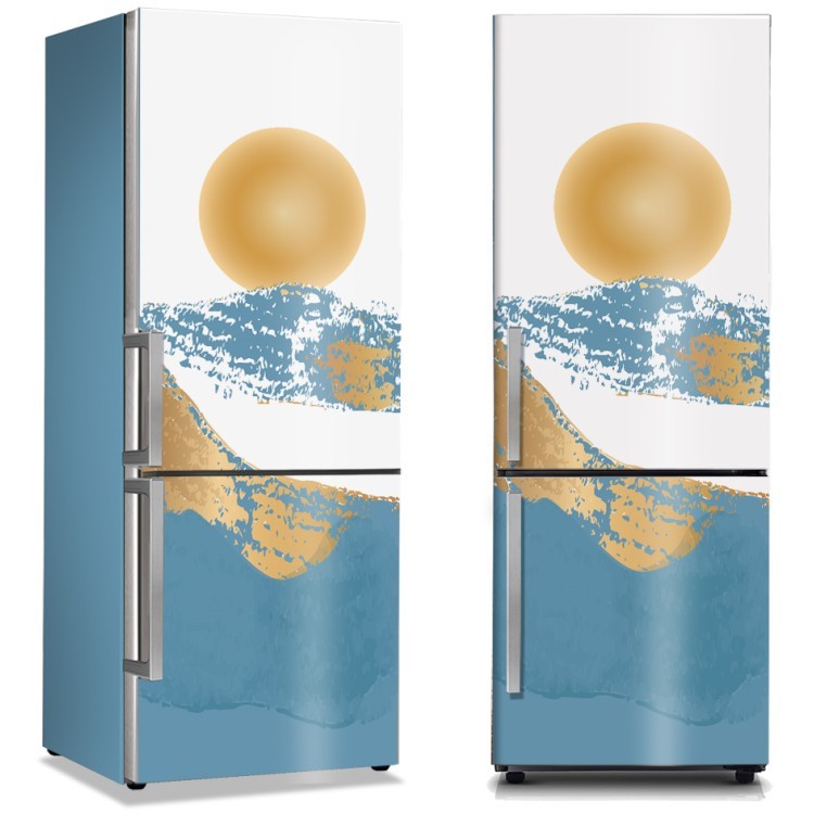 Αυτοκόλλητο Ψυγείου Μπλε & χρυσή σύνθεση