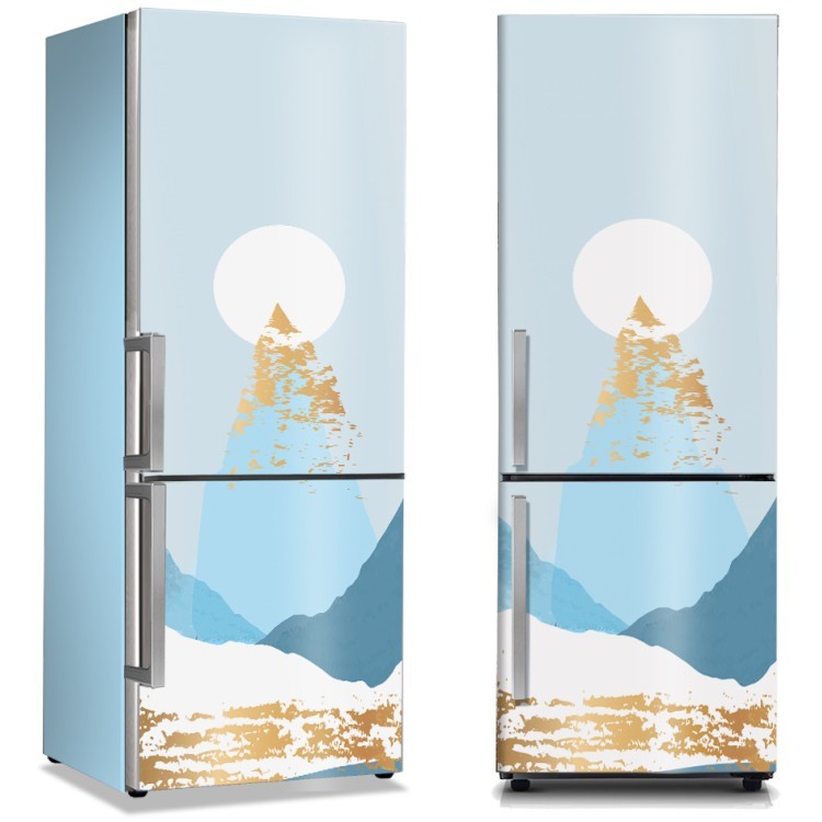 Αυτοκόλλητο Ψυγείου Αφηρημένο βουνό με μπλε & χρυσό