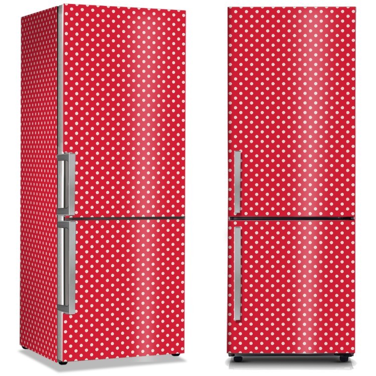 Αυτοκόλλητο Ψυγείου Κόκκινο Φόντο με Άσπρες Βούλες
