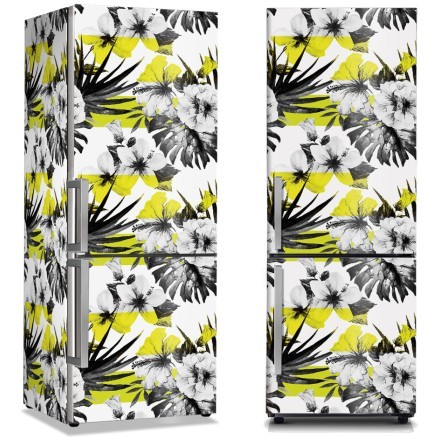 Ασπρόμαυρα - Κίτρινα Λουλούδια Αυτοκόλλητο Ψυγείου