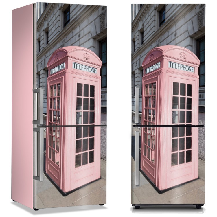 Αυτοκόλλητο Ψυγείου Ροζ τηλεφωνικός θάλαμος στο γκρίζο Λονδίνο