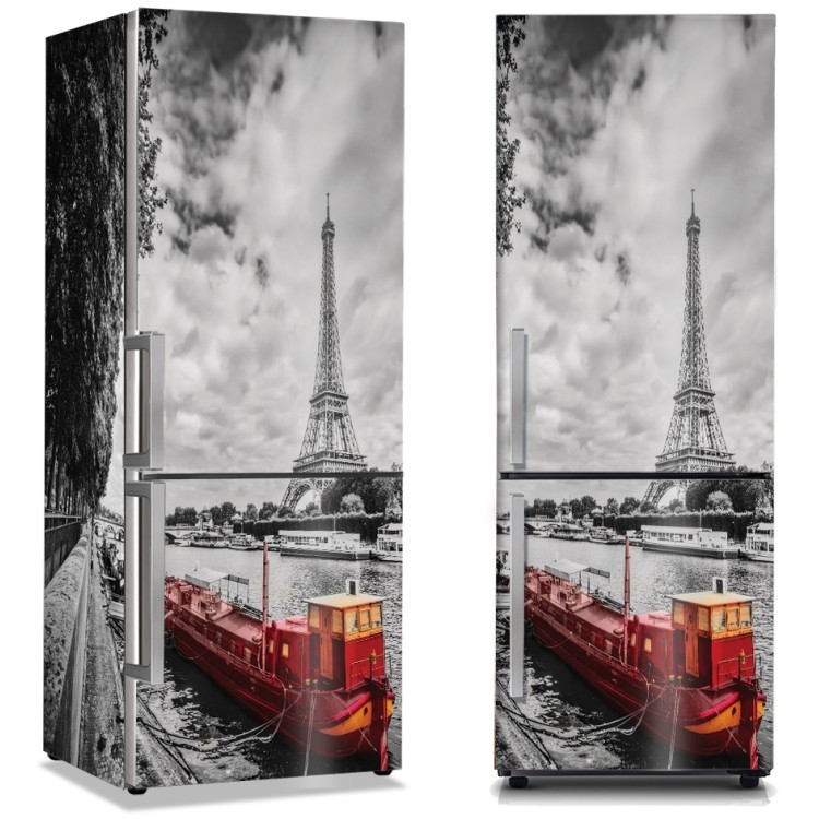 Αυτοκόλλητο Ψυγείου Κόκκινη βάρκα στο Παρίσι