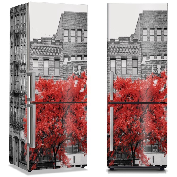 Αυτοκόλλητο Ψυγείου Κόκκινο δέντρο σε χωριό της Νέας Υόρκης