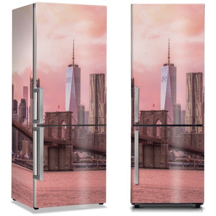 Γέφυρα του Μπρούκλιν σε ροζ ουρανό Αυτοκόλλητο Ψυγείου