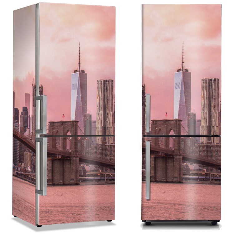 Αυτοκόλλητο Ψυγείου Γέφυρα του Μπρούκλιν σε ροζ ουρανό