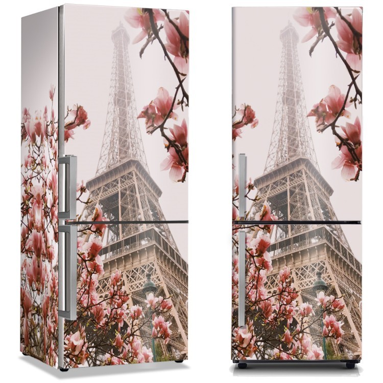 Αυτοκόλλητο Ψυγείου Αμυγδαλιές μπροστά στον πύργο του Άιφελ