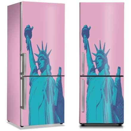 Ροζ φόντο με άγαλμα της ελευθερίας Αυτοκόλλητο Ψυγείου