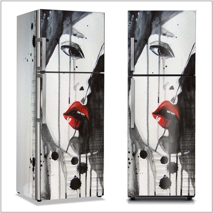 Αυτοκόλλητο Ψυγείου Πορτρέτο κοπέλας κόκκινα χείλη