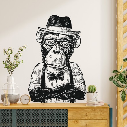 Hipster Monkey Αυτοκόλλητο Τοίχου