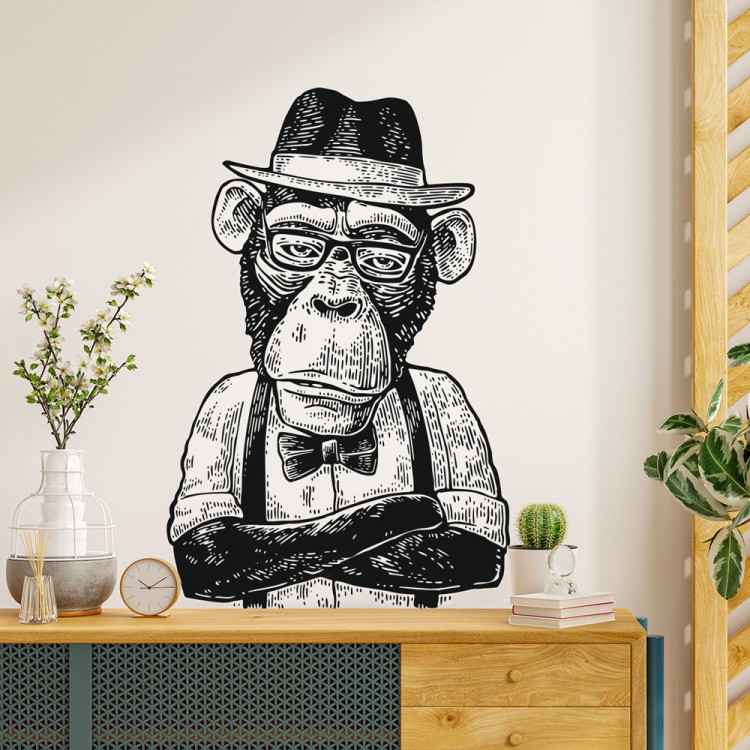 Αυτοκόλλητο Τοίχου Hipster Monkey