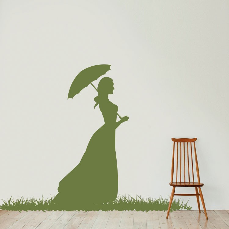 Αυτοκόλλητο Τοίχου Γυναίκα με ομπρέλα