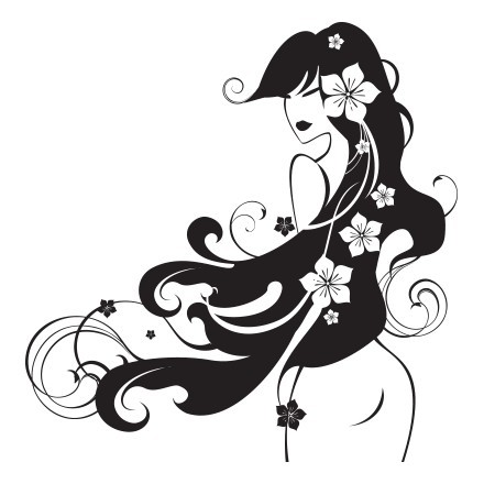 Γυναικείο πρόσωπο μακρυά μαλλιά με λουλούδια