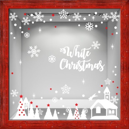 White Christmas & church Αυτοκόλλητο Βιτρίνας