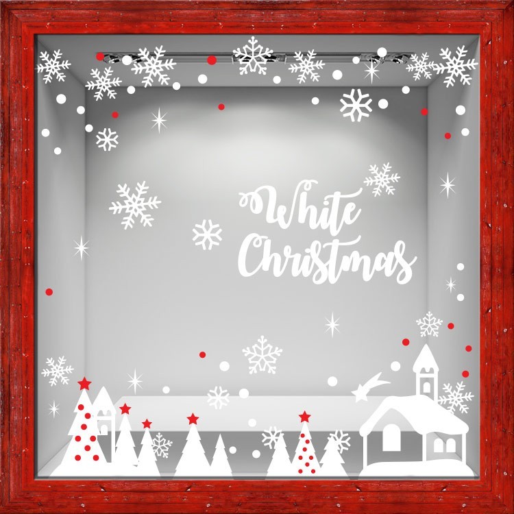 Αυτοκόλλητο Βιτρίνας White Christmas & church