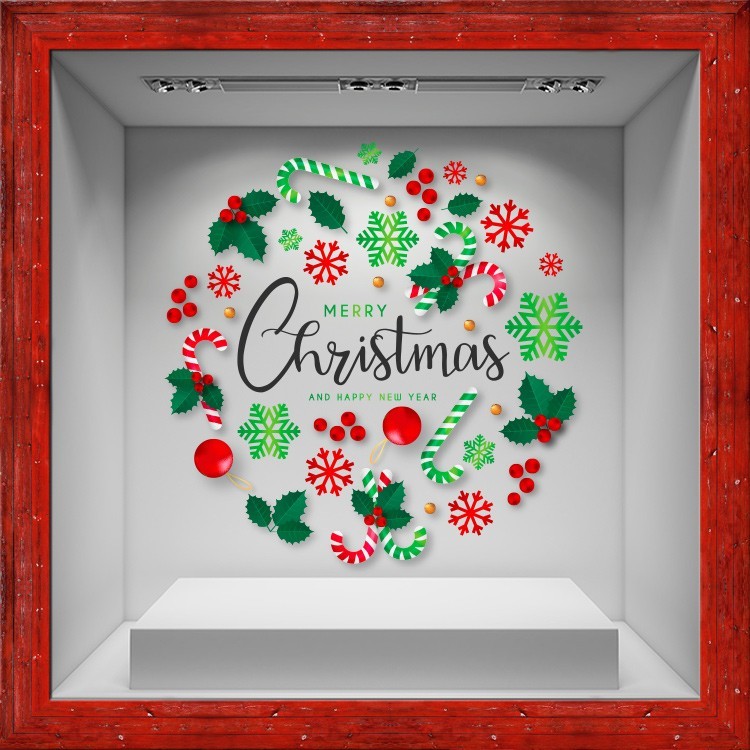 Αυτοκόλλητο Βιτρίνας Χριστουγεννιάτικα Στολίδια πολύχρωμα