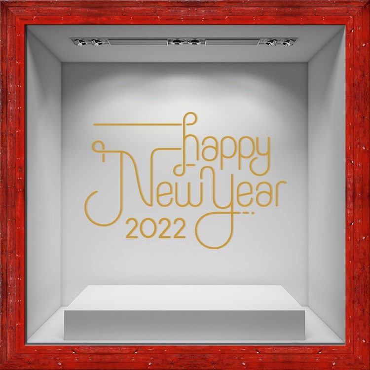 Αυτοκόλλητο Βιτρίνας Happy New Year - Gold καλλιγραφικό