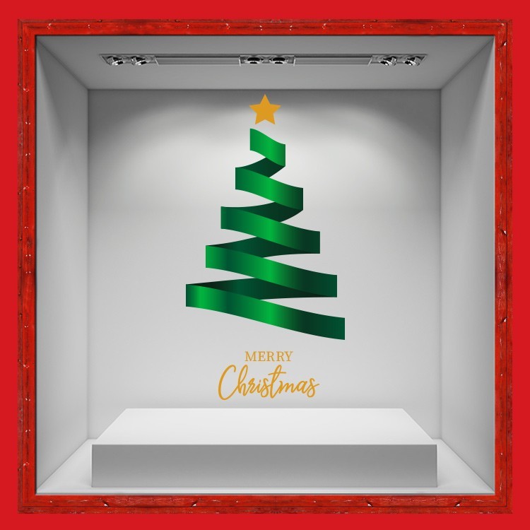Αυτοκόλλητο Βιτρίνας Merry Christmas - Tree-κορδέλα