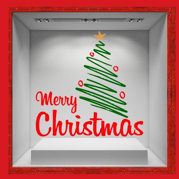 Αυτοκόλλητο Βιτρίνας Christmas Tree γραμμικό πράσινο-κόκκινο