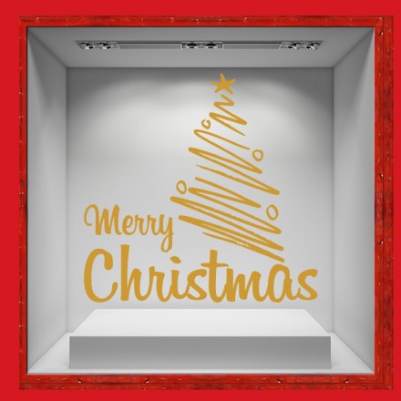 Line Golden Christmas Tree Αυτοκόλλητο Βιτρίνας
