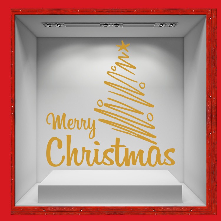 Αυτοκόλλητο Βιτρίνας Line Golden Christmas Tree
