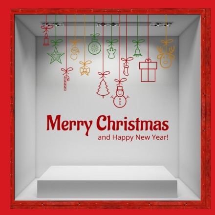 Colorful Happy Christmas Pendants Αυτοκόλλητο Βιτρίνας