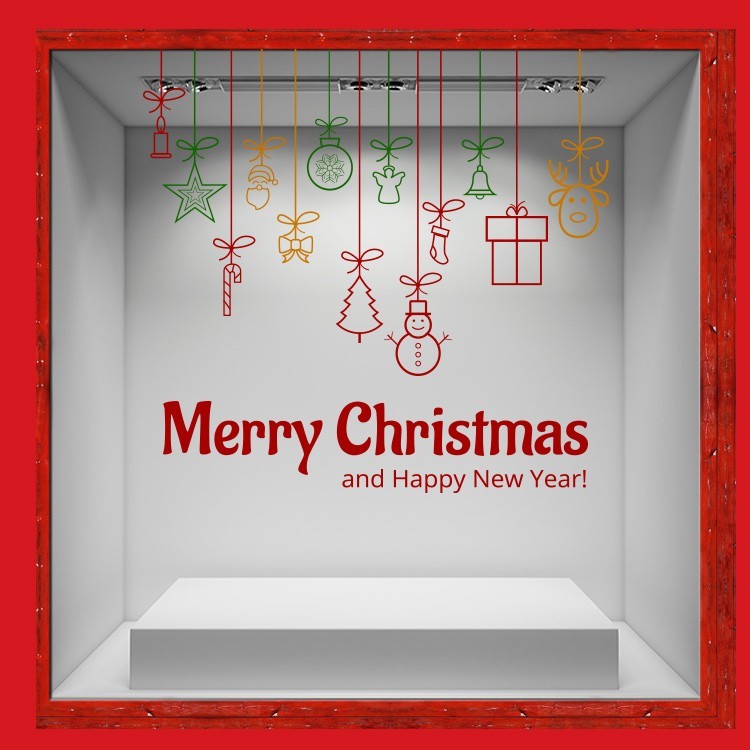 Αυτοκόλλητο Βιτρίνας Merry Christmas - Ornaments κρεμαστό