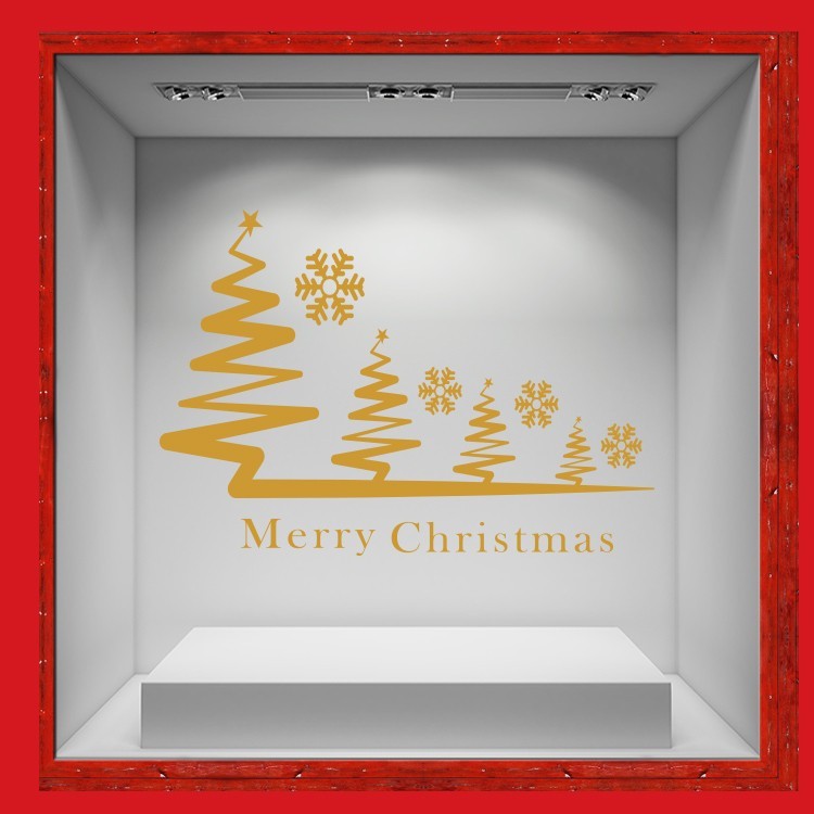 Αυτοκόλλητο Βιτρίνας Merry Christmas - Gold & snowflakes