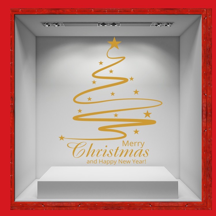 Αυτοκόλλητο Βιτρίνας Merry Christmas - Gold-stars