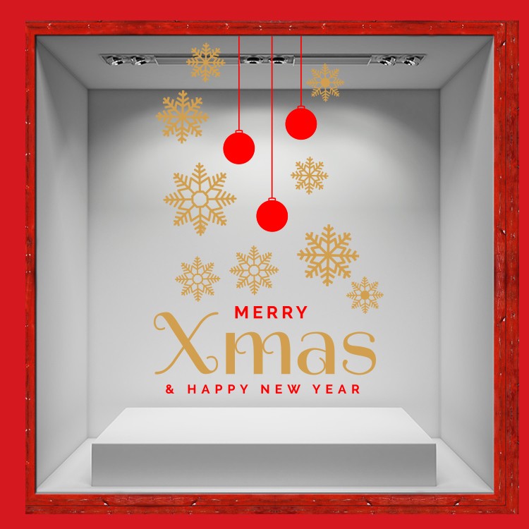Αυτοκόλλητο Βιτρίνας X-Mas Snowflakes & Balls
