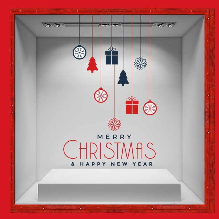 Αυτοκόλλητο Βιτρίνας Red-Blue Xmas Hanging Pendants