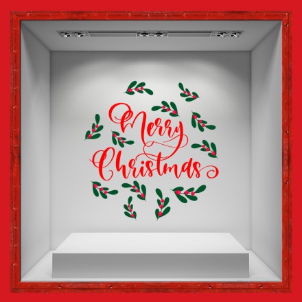 Merry Christmas Berries Garland Αυτοκόλλητο Βιτρίνας