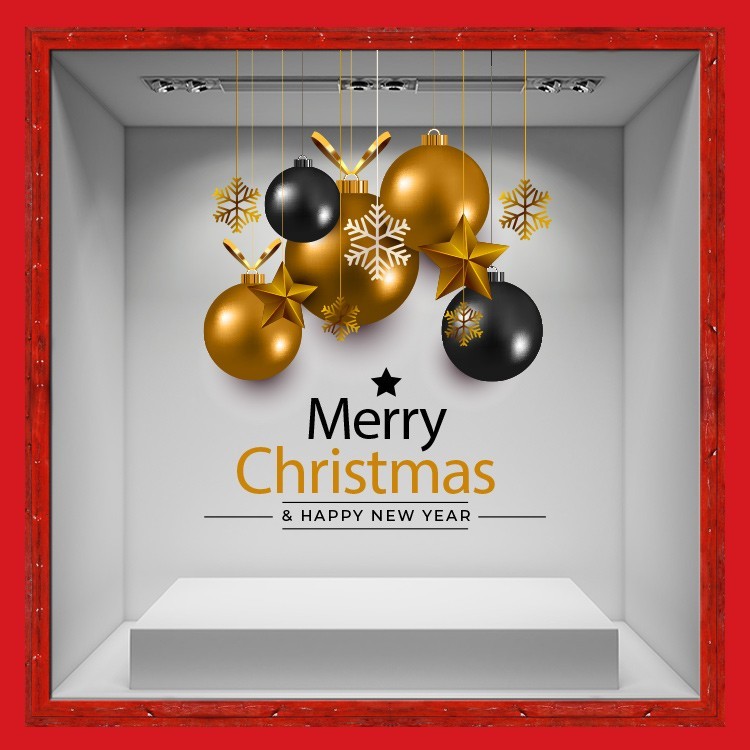 Αυτοκόλλητο Βιτρίνας Merry Christmas - Black & Gold & gifts