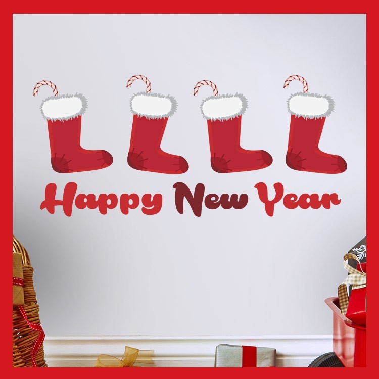Αυτοκόλλητο Βιτρίνας Happy New Year Christmas socks