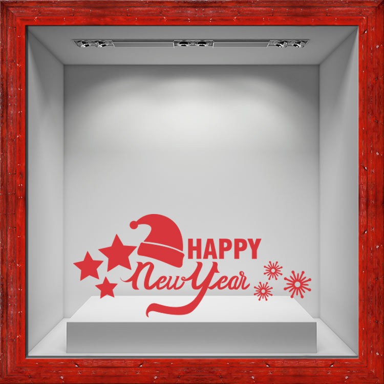 Αυτοκόλλητο Βιτρίνας Happy New Year Christmas hat