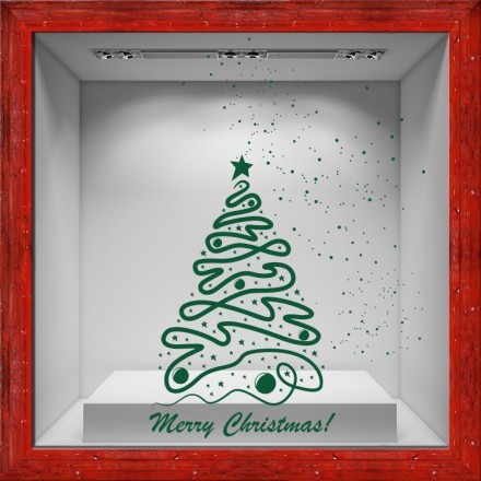 Merry Christmas Tree με γραμμές Αυτοκόλλητο Βιτρίνας