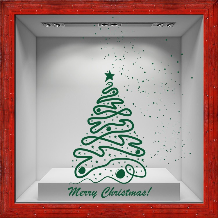 Αυτοκόλλητο Βιτρίνας Merry Christmas Tree με γραμμές