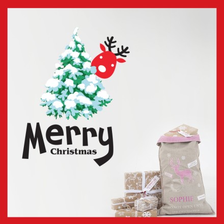 Δέντρο Merry Christmas Αυτοκόλλητο Βιτρίνας