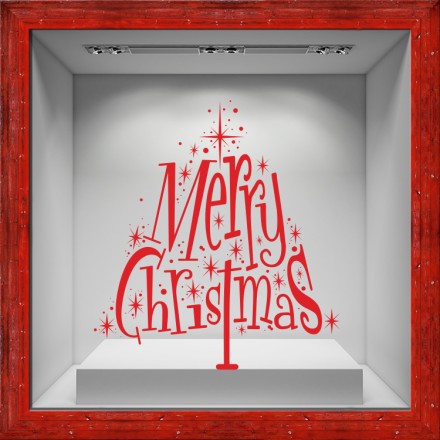 Merry Christmas Tree Αυτοκόλλητο Βιτρίνας