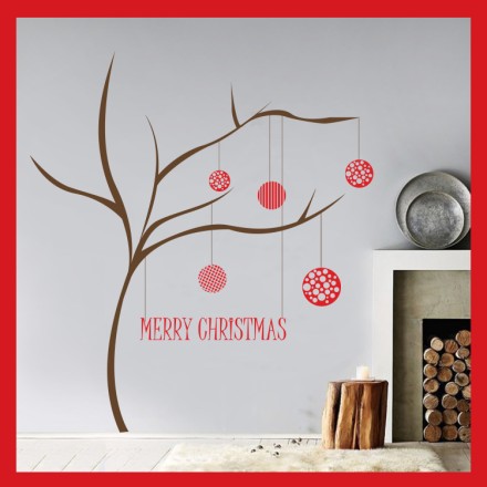 Δέντρο με κλαδί Merry Christmas Αυτοκόλλητο Βιτρίνας