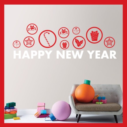 Happy New Year Wishes Αυτοκόλλητο Βιτρίνας