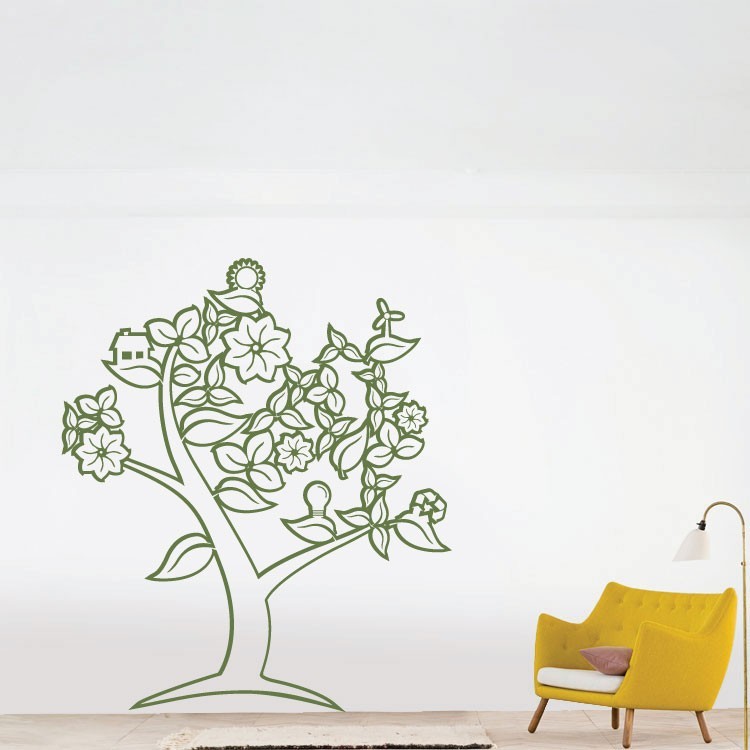 Αυτοκόλλητο Τοίχου Ανοιξιάτικο δέντρο με λουλούδια