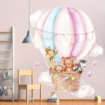 Πολύχρωμο Αερόστατο με Ζωάκια Αυτοκόλλητο Τοίχου