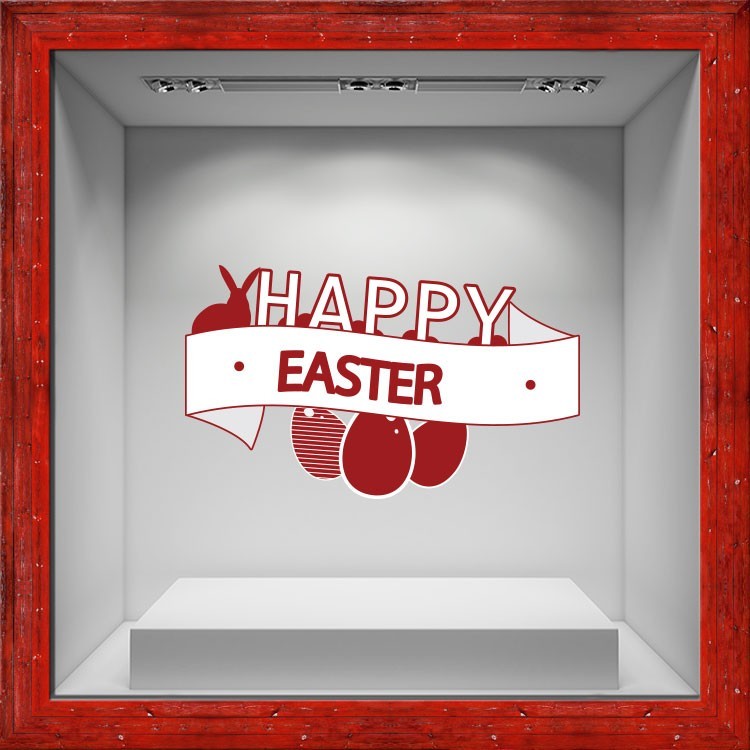 Αυτοκόλλητο Βιτρίνας Happy Easter red rabbit