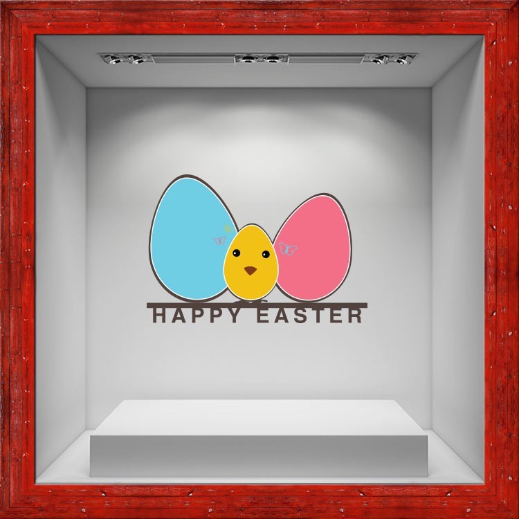 Αυτοκόλλητο Βιτρίνας Happy Easter colorful eggs