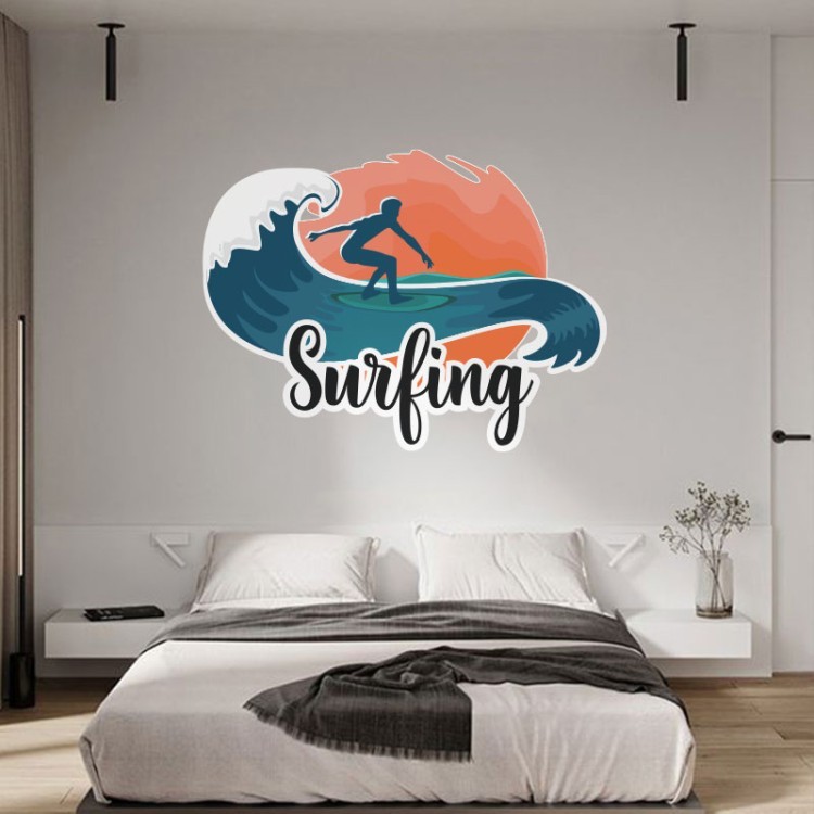 Αυτοκόλλητο Τοίχου Surfing σε άγρια κύματα